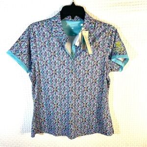NEW Bermuda Sands S Turquoise Purple Multi Short Sleeve Popover Polo Top LOGO